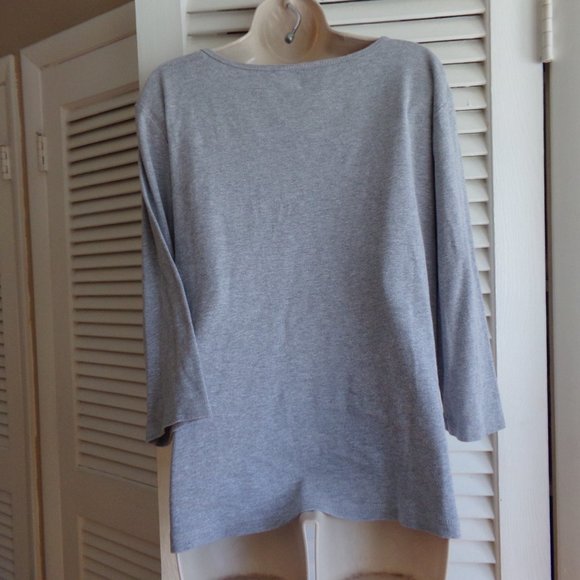 Christopher & Banks gray embellished 3/4 sleeve knit top L EUC crystal trim - Picture 4 of 5